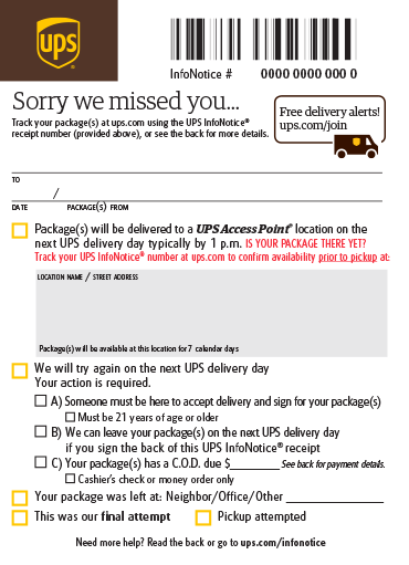 Available at the pickup point. Ups delivery Receipt. INFONOTICE Nummer должен состоять из. INFONOTICE number what is. INFONOTICE где его найти.